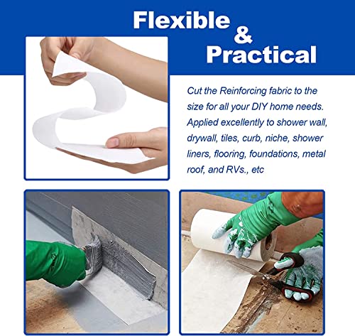Yaxtida 2 Pack 4 Inches x 164 Feet Waterproofing Membrane Anti Fracture Fabric, Reinforcing Water Barrier Drywall Mesh Tape, Liquid Waterproof Membrane Fiberglass Tape for Shower Wall,Seam