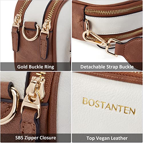 BOSTANTEN Crossbody Bags for Women Leather Cell Phone Purse Shoulder Handbags with Wide Strap Beige with Brown