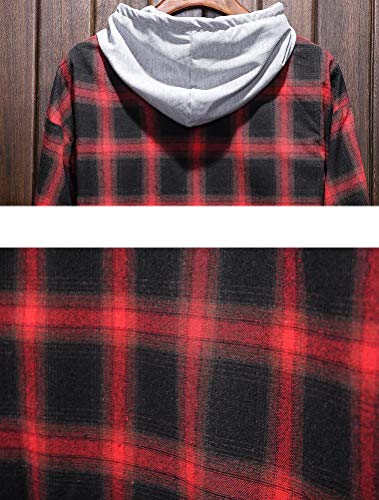 Lavnis Men's Plaid Hooded Shirts Casual Long Sleeve Lightweight Shirt Jackets Black S