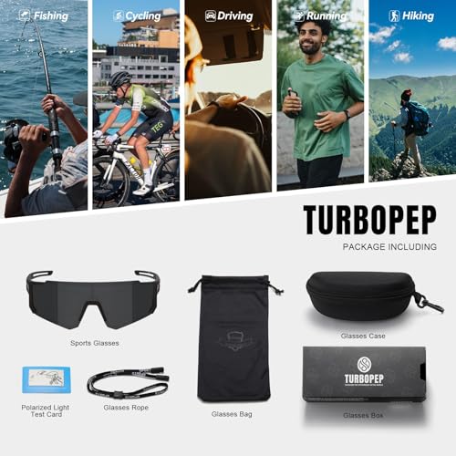 TURBOPEP Polarized Sports Sunglasses for Men and Women, Fishing Baseball Running Cycling Mountain Bike Sunglass with UV Protection