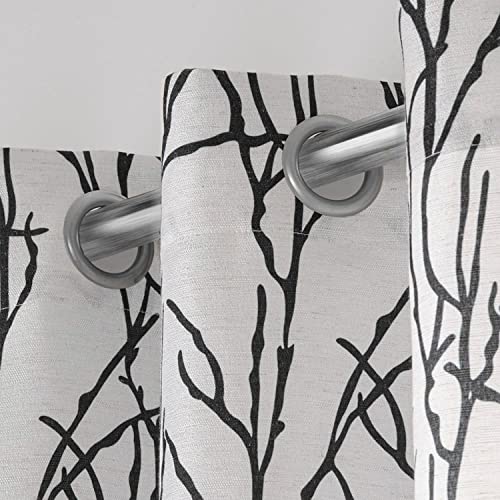 Exclusive Home Branches Linen Blend Grommet Top Curtain Panel Pair, 54"x84", Black