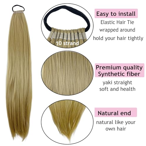 Kediciz Ponytail Extension Warp Around Pony Tail with Hair Tie 24inch Long Synthetic Yaki Straight Braiding Hair Ponytail DIY Braided for Women Girls Daily Party Cosplay,Black Brown