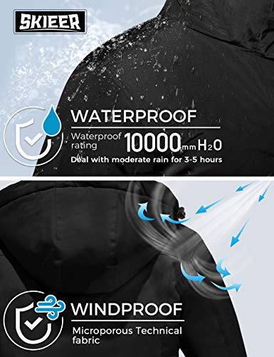 Skieer Women's Waterproof Ski Jacket Winter Snowboarding Coat(Black,XS)