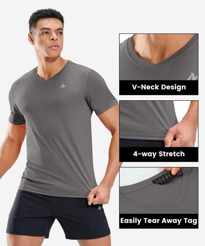 Nepest Workout Shirts for Men Short Sleeve Quick Dry Athletic Gym Active T Shirt Moisture Wicking Performance Polyester Dark Grey L