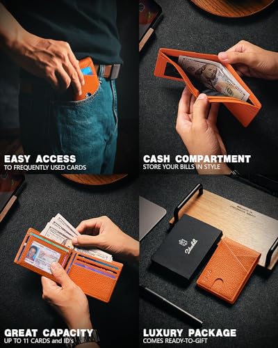 Zitahli Wallet for Men,Mens Wallet,Slim Leather Bifold,RFID Blocking 11 Slots Gift Box