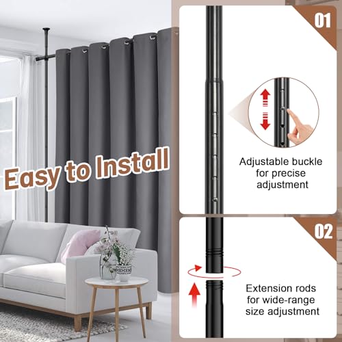 Room Divider Curtain Rod, No Drilling curtain divider for Room Separation, 48 to 72inches(W) 4-10ft (H) Adjustable hanging Room Divider Rod Stand, Floor to Ceiling Room Curtain Divider Black