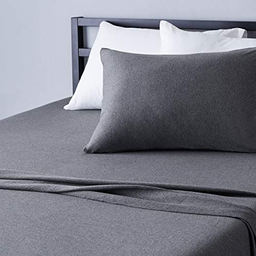Amazon Basics 4 Piece Bed Sheet Set, 100% Cotton Jersey, Includes Super Soft, Flat and Fitted Sheets, Pillowcase, Full, Blush, Solid
