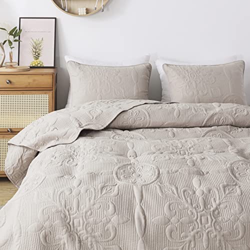 B2EVER Grey King Size Quilt Bedding Set with Pillow Sham, Ultra Soft Bedspread Coverlet, Lightweight Quilted Blanket Thin Comforter Bed Cover for All Season, 3 Piece, 104x90 inches