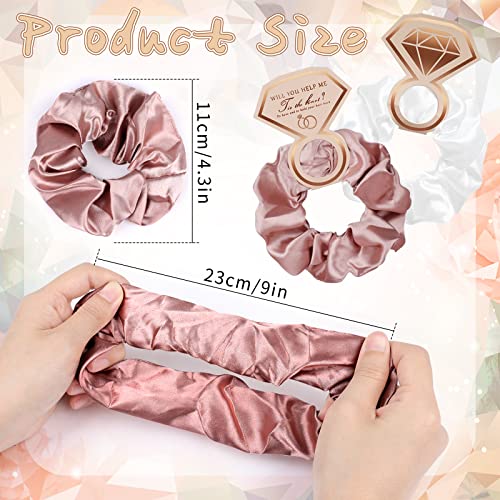 Bridesmaid Scrunchies 8pcs Satin Proposal Gifts Elastics Hair Ties Bachelorette Soft Scrunchy Hair Bands Hair Styling Accessories Party Favors for Wedding Parties Bridal ShowerWhite Champagne