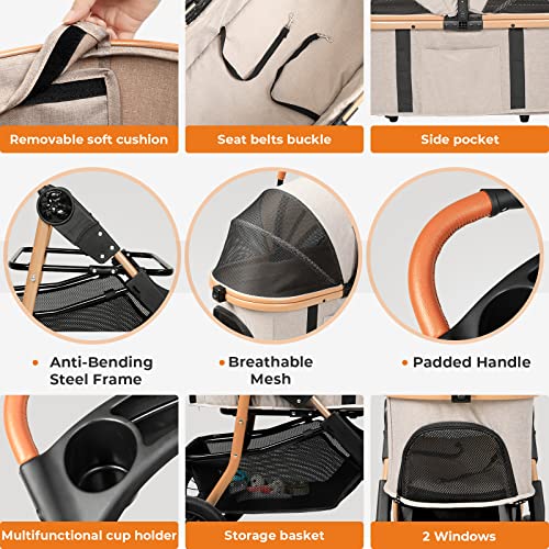 Pet Stroller, Premium 3-in-1 Large Dog Strollers for Cats/Dogs with Detachable Carrier, Zipperless Dual Entry, Foldable Jogging Travel, Rubber Tires, 3-Wheel