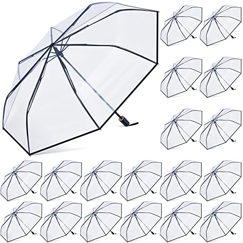 18 Pcs Clear Foldable Umbrellas Bulk Transparent Travel Umbrella Clear Umbrella Manual Open and Close Compact Folding Umbrella for Wedding Anniversary Christmas Party Favors (Black Trim)