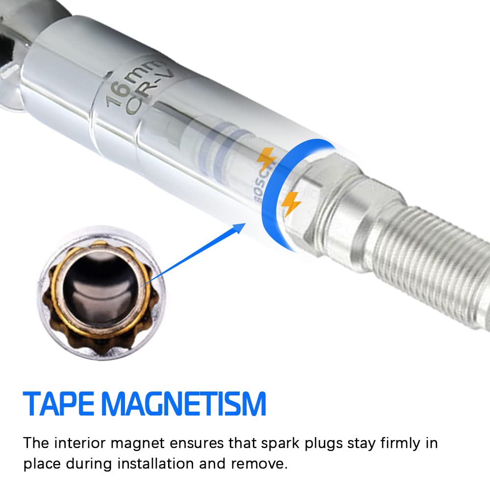 A ABIGAIL 14mm and 16mm Thin Wall Swivel Magnetic Spark Plug Socket 3/8 Inch Drive 12-Point Spark Plug Socket Removal Tool Compatible with Motorcycle, Car, SUV, BMW,Nissan, Mini, Mercedes