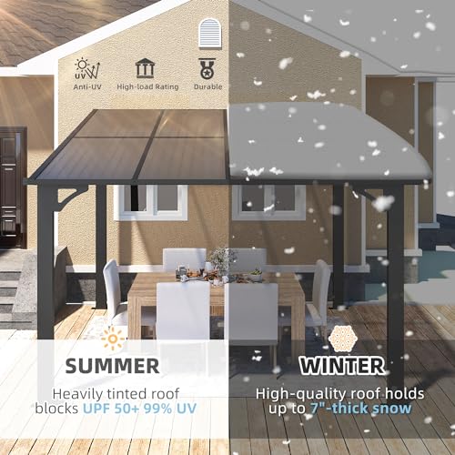 AECOJOY 20' x 12' Gazebo in White, Large Wall Mounted Gazebos on Clearance, Outdoor Patio Lean to Gazebo Metal Awnings for Decks,Patio, Porch, Backyard and More