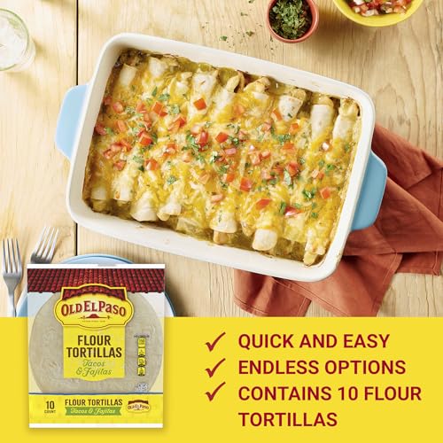 Old El Paso Flour Tortillas for Soft Tacos and Fajitas, Meal Prep, 10 Ct, 8.2 oz (Pack of 12)