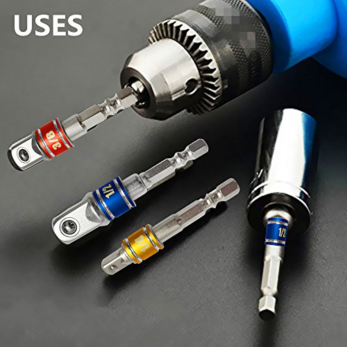 CIGOTU Tools Impact Socket Adapter Set 3pcs Joint Socket 1/4 3/8 1/2 In Hand Power Wrench Ratchet Drill Adapter/Extension Set Turns Power Drill Into High Speed Nut Driver (Black)