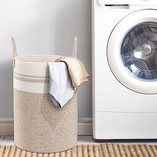 Fixwal 58L Laundry Basket, 15 x 20inches Large Laundry Hamper Tall Cotton Rope Woven Decorative Storage for Living Room, Toys, Towels, Clothes Baby Nursery Bin, Brown/Beige