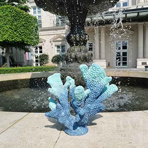 ALIWINER Blue Coral Decor - Faux Artificial Coral Reef Statue, Nautical Tabletop Decoration for Living Room and Home (7.8in Tall)