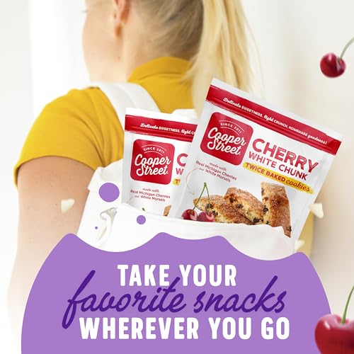 Cooper Street Twice Baked Mini Biscotti Italian Style Cookies - 1.25 Pound of Cherry Chocolate Gourmet Cookies Ideal With Coffee Or Tea | Peanut and Dairy Free Low Sodium Breakfast or On-The-Go Snack