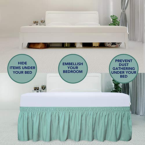 PureFit Wrap Around Ruffled Bed Skirt with Adjustable Elastic Belt - 18 Inch Drop Easy to Put On, Wrinkle Free Bedskirt Dust Ruffles, Bed Frame Cover for Twin,Twin XL and Full Size Beds, Purple