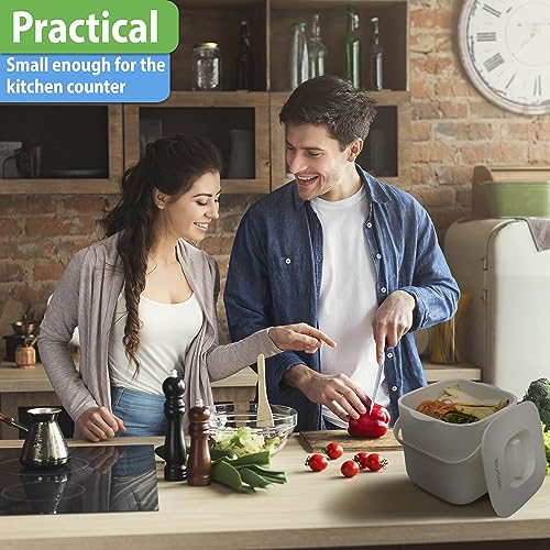 YourCasa® Compost bin Kitchen Counter with lid -1.85 Gallon - Countertop Compost bin - Composting Bin Dishwasher Safe - Odour Proof - Inner Sieve - Indoor Compost bin Kitchen composter (Beige)