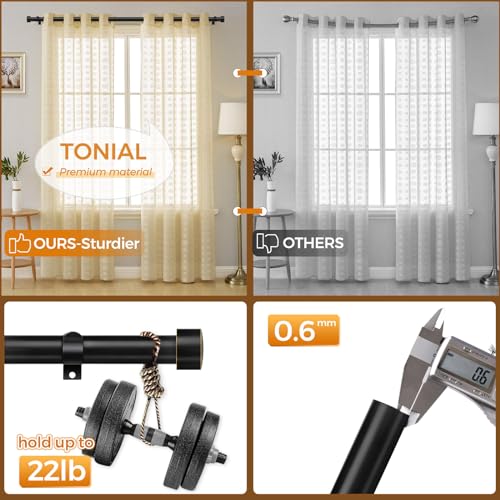 TONIAL Black Curtain Rod 16 to 30 Inch(1.3 to 2.5 ft), Telescoping Splicing 3/4 Curtain Rods for Windows, Single Short Drapery Rod with Round Cap Finial