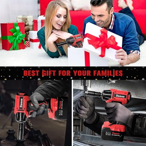 Cordless Impact Wrench 1/2'', Bamse Brushless Power Impact Gun with 2 Batteries, 3200RPM & Max Torque 480 Ft-lbs (650N.m) with 4 Impact Sockets, Electric Impact Driver for Car and Home