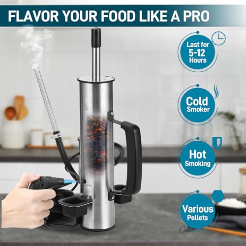 EUTRKei Smoke Tube for Pellet Smoker, Smoke Generator with Air Pump - Continuous Billowing Smoke, Hot or Cold Smoking, for Any Grill or Smoker, Automatic Grill Accessories to Provide Smoking