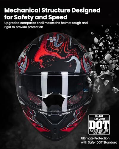 ILM Motorcycle Helmet Full Face with Pinlock Compatible Clear&Tinted Visors and Fins Street Bike Motocross Casco DOT Model Z501(White, Large)