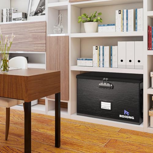 ROSONG Fireproof Document Box File Organizer - Portable Locking Filing Storage Box with Handle Waterproof for Hanging Letter/Legal Folder Important Document