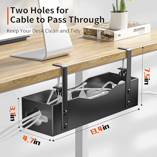 Under Desk Cable Management Tray, Litwaro Cable Management Under Desk No Drill, Cable Rack with Clamp for Desk Wire Management and Desk Cord Organizer, Cable Management Box Under Desk for Home Office