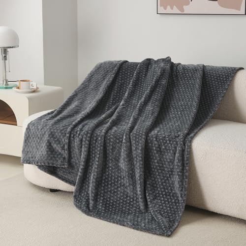 COOVA Cozy Soft Twin Fleece Blanket for Couch - Comfy Blankets Lightweight Plush Fuzzy Throw, Gift for Women,Bed,Sofa,Chair,Camping and Travel.(Stripe Dark Grey, 60"x80")
