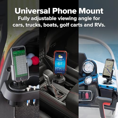 WeatherTech CupFone, Universal Cup Holder Phone Mount for Cars – Adjustable & Secure Fit with Open Access for Charging – Compatible with iPhone, Android - Metal Knobs, Black