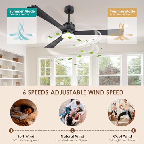 60" Outdoor Ceiling Fans with Lights and Remote, Wood Ceiling Fan with 6 Speeds and Timing, 3CCT, Farmhouse Low Profile Ceiling Fan Light Fixture for Inoodr Outdoor
