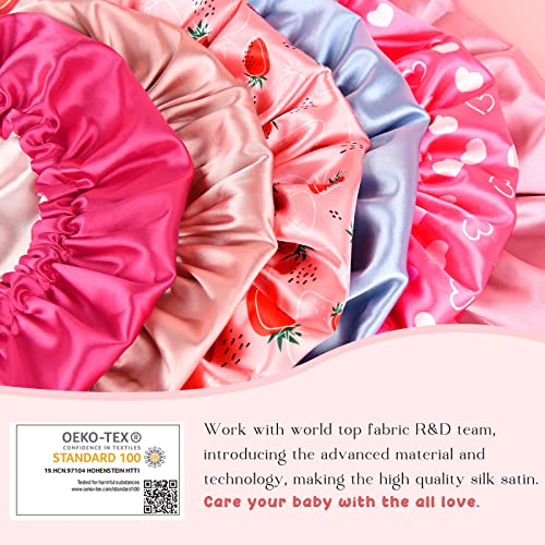 YANIBEST Baby Satin Bonnet Sleep Cap - Double Layer Reversible Adjustable Silky Satin Cap for Infant Toddler(0-6Months,Hot Pink)