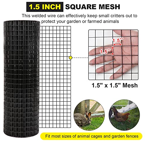 24'' x 50' 1.5inch Hardware Cloth 16 Gauge Black Vinyl Coated Welded Fence Mesh for Home and Garden Fence and Home Improvement Project