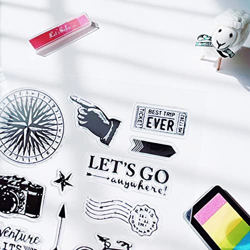 Airplane Camera Bicycle Clear Stamps Travel Journey Transparent Silicone Stamp Album Cards Rubber Stamp for Card Making Decoration and DIY Scrapbooking