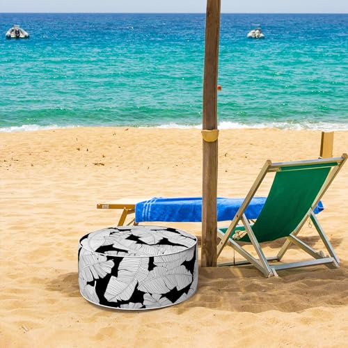 DYTXIII Inflatable Ottoman for Outdoor/Indoor Use,Portable Foot Stool with Handle,Water Repellent Footrest Pouf Ottoman Suitable for Patio,Camping,Deck and Travel(D31 x H14,Paisley Lapis Green)