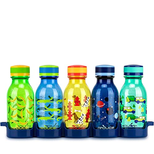 REDUCE WaterWeek Refillable Water Bottles, 14 oz - Includes 5 WaterWeek Leak Proof Tritan Reusable Water Bottles - Includes Fridge Tray - Berry Fun