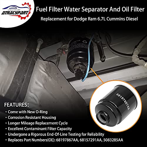 6.7L Cummins Fuel Filter Water Separator and Oil Filter Set│Replacement for 2013-2018 Dodge Ram 2500 3500 4500 5500 │Replaces# 68197867AA, 68157291AA, 5083285AA