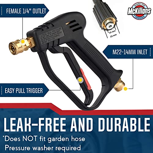 McKillans® Short Pressure Washer Gun with Swivel - High Pressure Water Handle with 3/8" Male Plug and 1/4” Quick Connector Coupler - Power Washer Gun Compatible with Foam Cannon - Car Wash Foam Gun