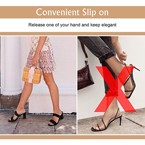 Athlefit Women's Braided Heels Square Toe Strappy Braided Sandals Slides Slip On Woven Block Tan Heels Size 11