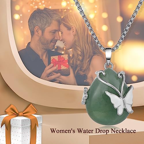 VIJASHOP Butterfly Necklace Pear Rose Quartz Pendant Gemstone Butterfly Jewelry Gifts for Women