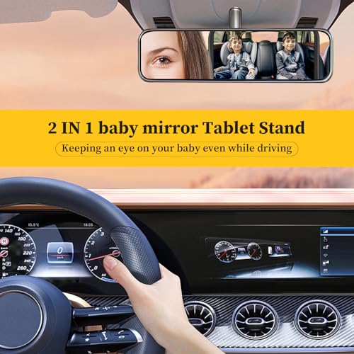 Qloztyse Baby Car Mirror for Baby Rear Facing - Infant Back Seat Mirrors With Holder and Hooks for Fixed Headrest Safety Large Wide Adjustable Auto Rearview, 2 In 1