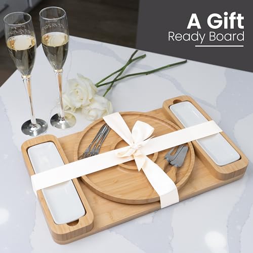 Bambüsi Charcuterie Board Gift Set - Cheese Board & Serving Tray - Large Bamboo Charcuterie Boards - Unique Housewarming Gifts New Home, Wedding Gifts for Women