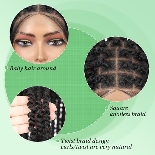 Youthfee 14" locs Braided Wigs for Women and Men Lace Front Braided Wig Knotless Short Black Bob Braid Wig Full Double Lace Braided Wigs with Baby Hair