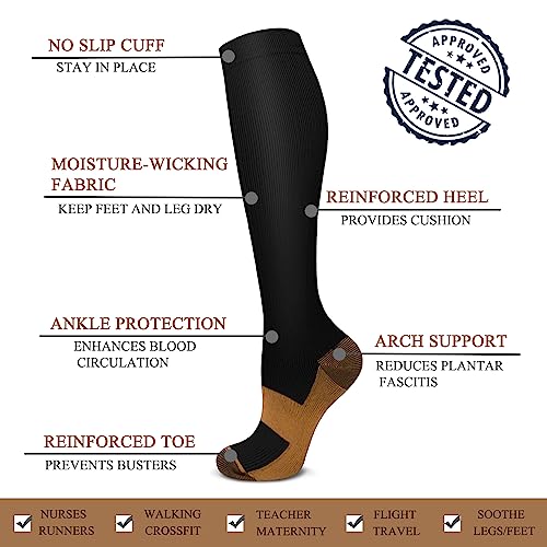 ACTINPUT Compression Socks Men Women Circulation-Best Support for Nurses Running Cycling(A3 - Black/Grey Large/X-Large)