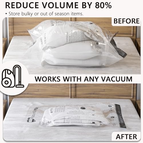 SUOCO 6 Combo Vacuum Storage Bags, Travel Clothes Space Saver Bags, Compression Airtight Seal Bags for Clothing, Pillows, Comforters, Blankets (Pump Not Included)