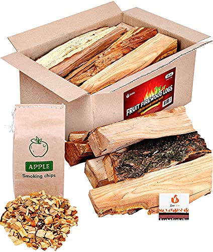 Zorestar BBQ Cooking Firewood Logs and Smoking Wood Chips - Apple Fruit Mix Fire Chips for Fruity Smoke Flavor - Precision Cut Fire Logs for Camping, Smokers, Pizza Ovens, Stoves, Grill - 15 lb