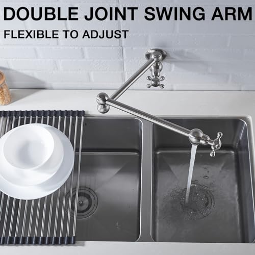 TRUSTMI Pot Filler Kitchen Sink Faucet, Brass Wall Mount Pot Filler Faucet with Double Joint Swing Arm, Brushed Gold