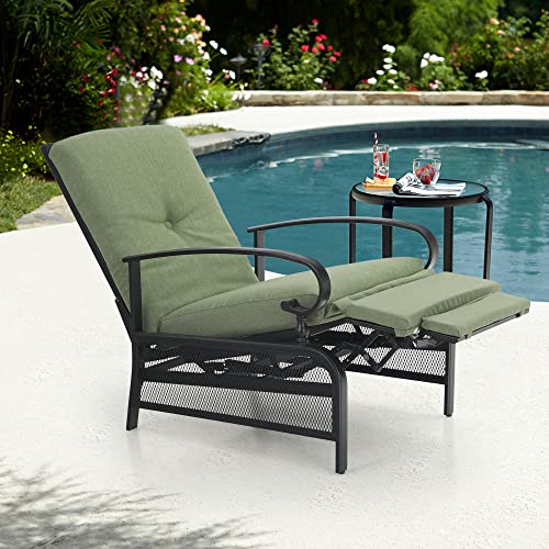 Sophia & William Outdoor Recliner Patio Lounge Chair Adjustable Reclining Chair with Removable Cushion and Metal Frame for Lawn Pool Garden Backyard, Navy